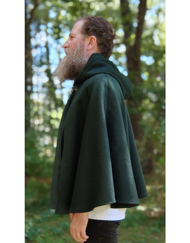 Cloakmakers.com 5806-Short Forest Green Wool Cloak w/ Black Hood Lining & Pockets
