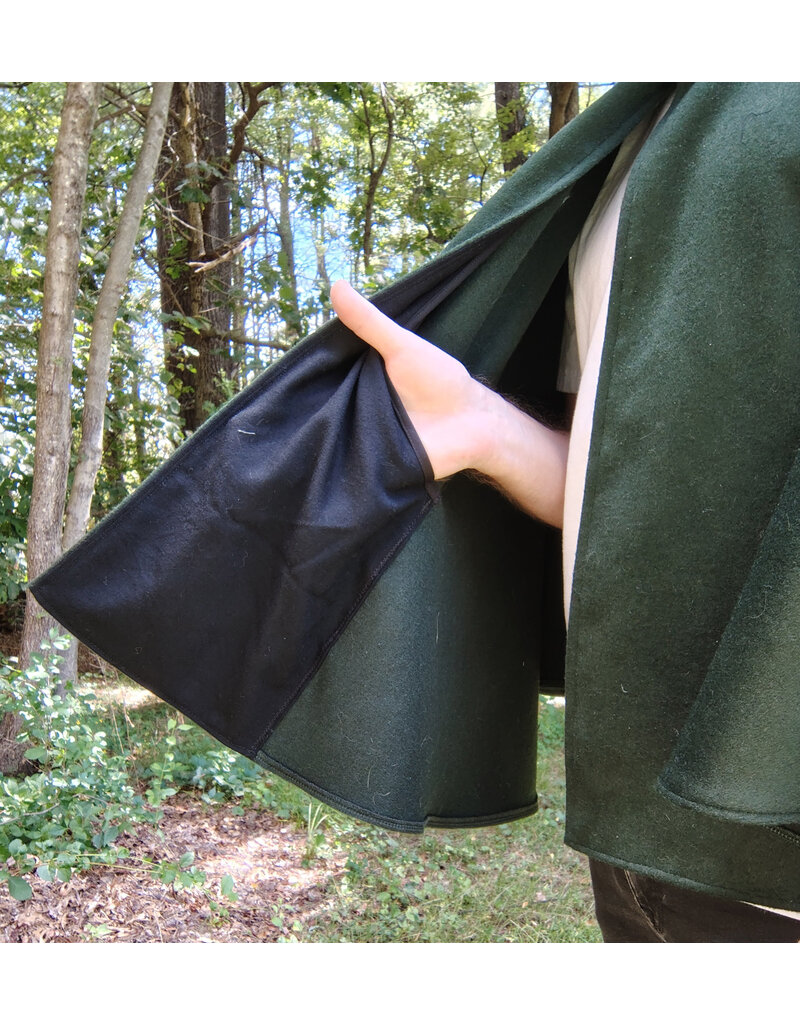 Cloakmakers.com 5806-Short Forest Green Wool Cloak w/ Black Hood Lining & Pockets