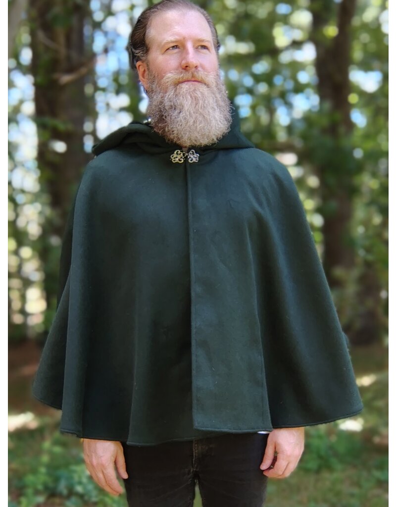 Cloakmakers.com 5806-Short Forest Green Wool Cloak w/ Black Hood Lining & Pockets
