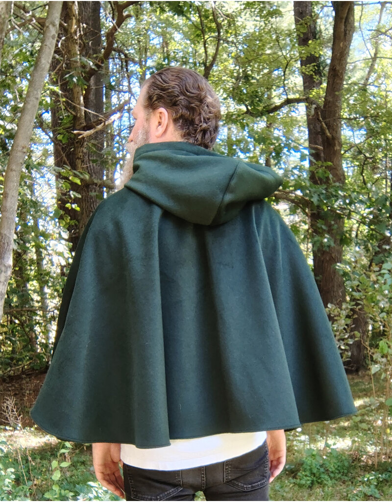 Cloakmakers.com 5806-Short Forest Green Wool Cloak w/ Black Hood Lining & Pockets