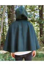 Cloakmakers.com 5806-Short Forest Green Wool Cloak w/ Black Hood Lining & Pockets