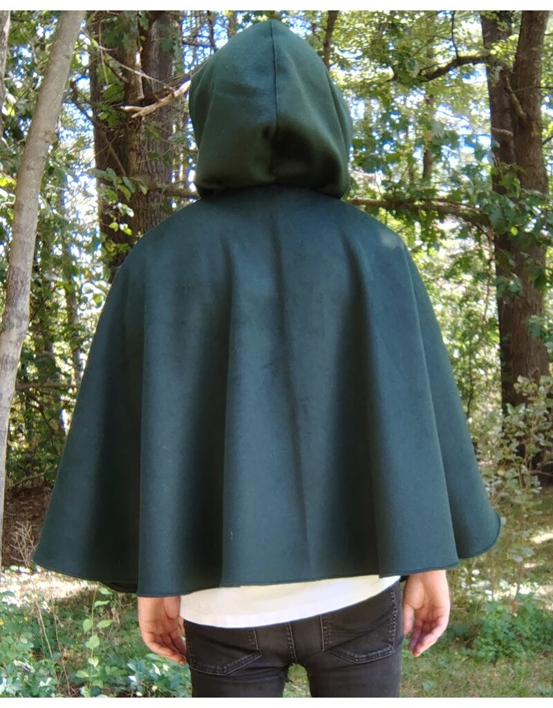 Cloakmakers.com 5806-Short Forest Green Wool Cloak w/ Black Hood Lining & Pockets
