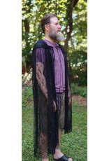 Cloakmakers.com 5754-Washable Sheer Lace Black Hooded Cloak w/Floral Pattern
