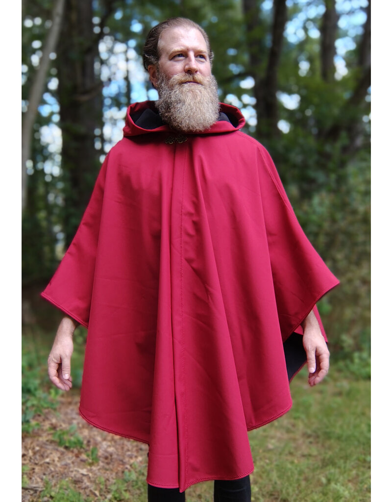 Cloakmakers.com 5807-Washable Red Raincloak w/ Black Fleece Interior & Bronze Toned Clasp