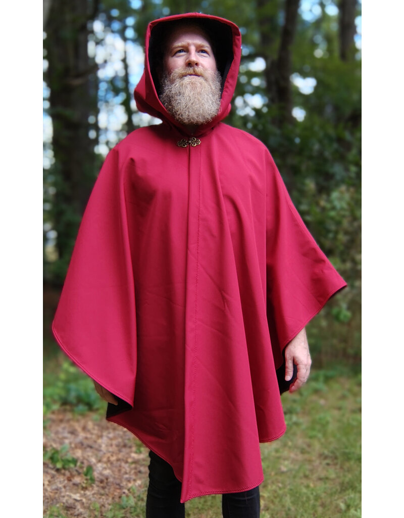 Cloakmakers.com 5807-Washable Red Raincloak w/ Black Fleece Interior & Bronze Toned Clasp