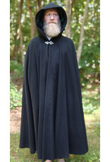 Cloakmakers.com 5808-Washable Black Wool Cloak w/ Forest Green Hood Lining & Triple Medallion Clasp