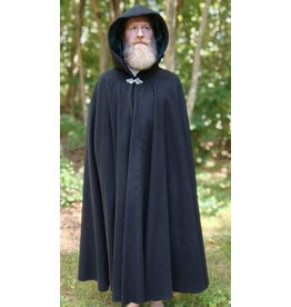 Cloakmakers.com 5808-Washable Black Wool Cloak w/ Forest Green Hood Lining & Triple Medallion Clasp