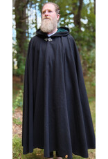 Cloakmakers.com 5808-Washable Black Wool Cloak w/ Forest Green Hood Lining & Triple Medallion Clasp