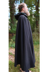 Cloakmakers.com 5808-Washable Black Wool Cloak w/ Forest Green Hood Lining & Triple Medallion Clasp