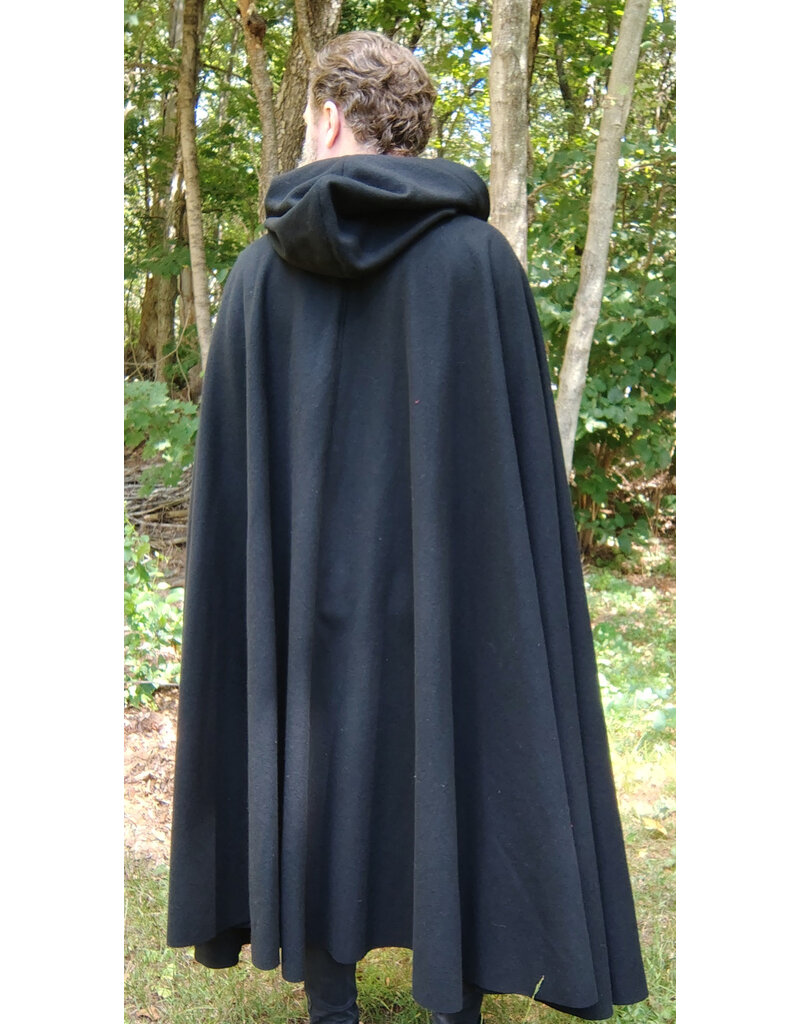 Cloakmakers.com 5808-Washable Black Wool Cloak w/ Forest Green Hood Lining & Triple Medallion Clasp