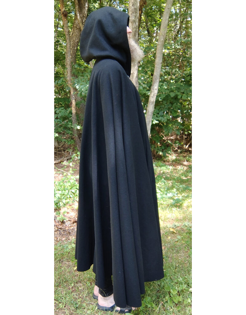 Cloakmakers.com 5808-Washable Black Wool Cloak w/ Forest Green Hood Lining & Triple Medallion Clasp