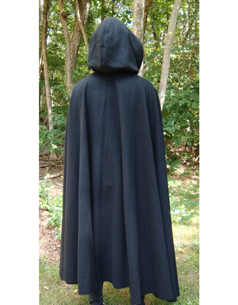 Cloakmakers.com 5808-Washable Black Wool Cloak w/ Forest Green Hood Lining & Triple Medallion Clasp