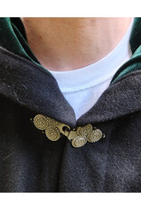Cloakmakers.com 5808-Washable Black Wool Cloak w/ Forest Green Hood Lining & Triple Medallion Clasp
