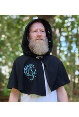 Cloakmakers.com 5809-Washable Black Wool Cloak w/ Cat & Moon Embroidery and Nighttime Hood Lining