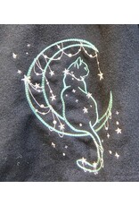 Cloakmakers.com 5809-Washable Black Wool Cloak w/ Cat & Moon Embroidery and Nighttime Hood Lining
