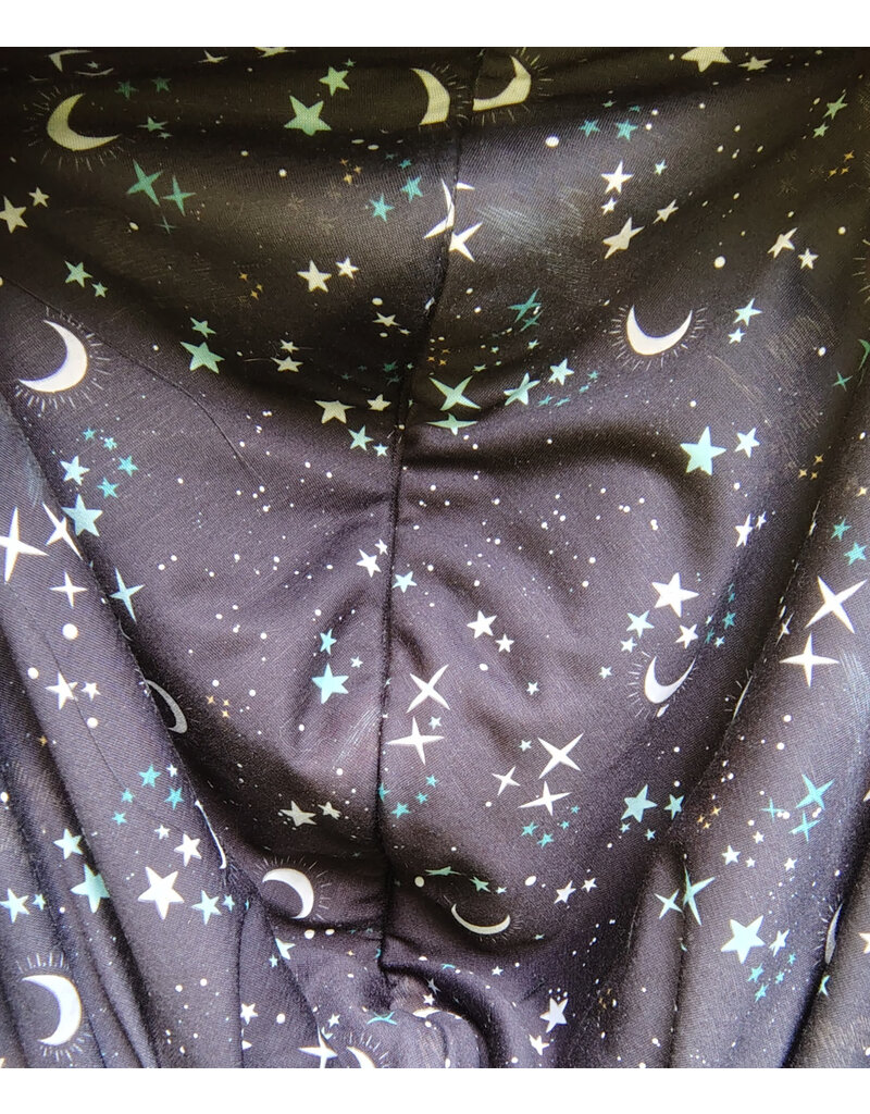 Cloakmakers.com 5809-Washable Black Wool Cloak w/ Cat & Moon Embroidery and Nighttime Hood Lining