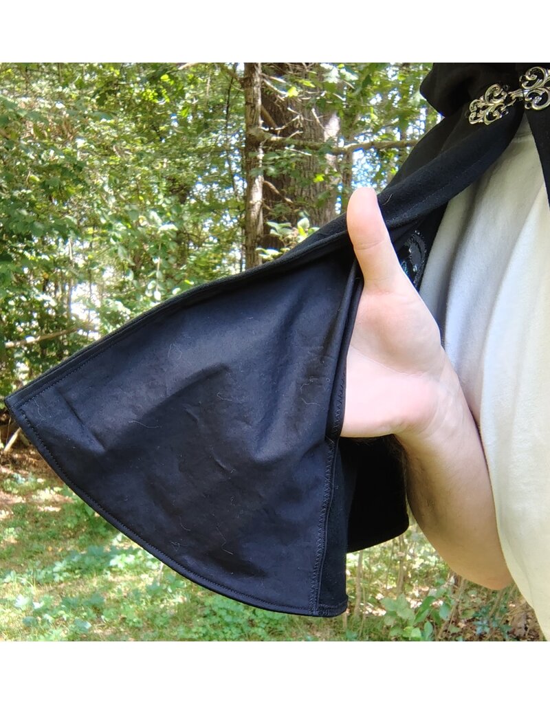 Cloakmakers.com 5809-Washable Black Wool Cloak w/ Cat & Moon Embroidery and Nighttime Hood Lining