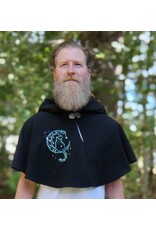 Cloakmakers.com 5809-Washable Black Wool Cloak w/ Cat & Moon Embroidery and Nighttime Hood Lining