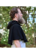 Cloakmakers.com 5809-Washable Black Wool Cloak w/ Cat & Moon Embroidery and Nighttime Hood Lining