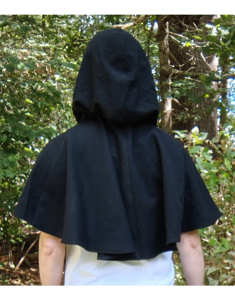 Cloakmakers.com 5809-Washable Black Wool Cloak w/ Cat & Moon Embroidery and Nighttime Hood Lining