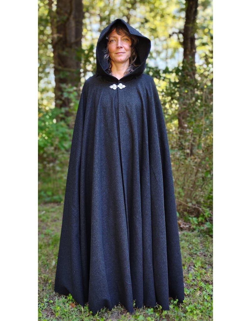 Cloakmakers.com 5810-Washable Charcoal Black Wool Cloak w/ Triple Medallion Clasp