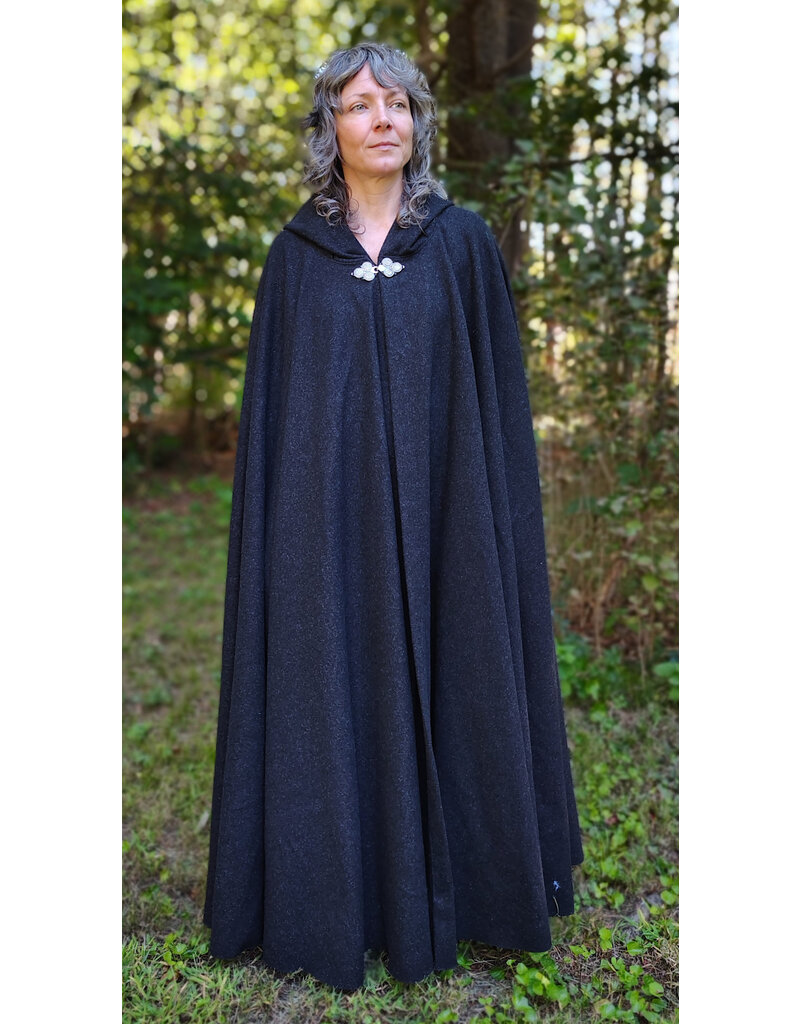 Cloakmakers.com 5810-Washable Charcoal Black Wool Cloak w/ Triple Medallion Clasp