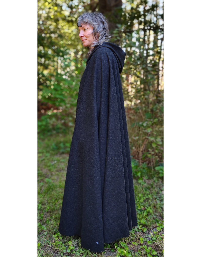 Cloakmakers.com 5810-Washable Charcoal Black Wool Cloak w/ Triple Medallion Clasp