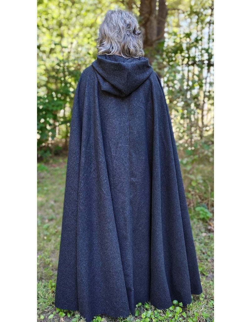 Cloakmakers.com 5810-Washable Charcoal Black Wool Cloak w/ Triple Medallion Clasp