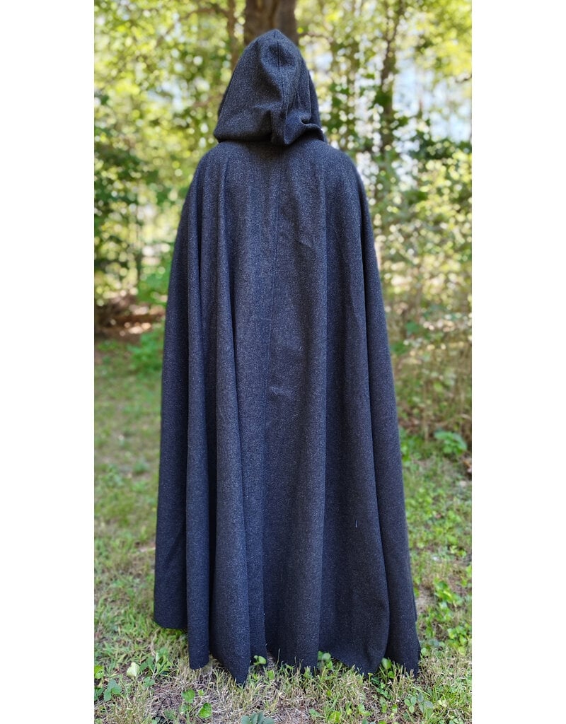 Cloakmakers.com 5810-Washable Charcoal Black Wool Cloak w/ Triple Medallion Clasp