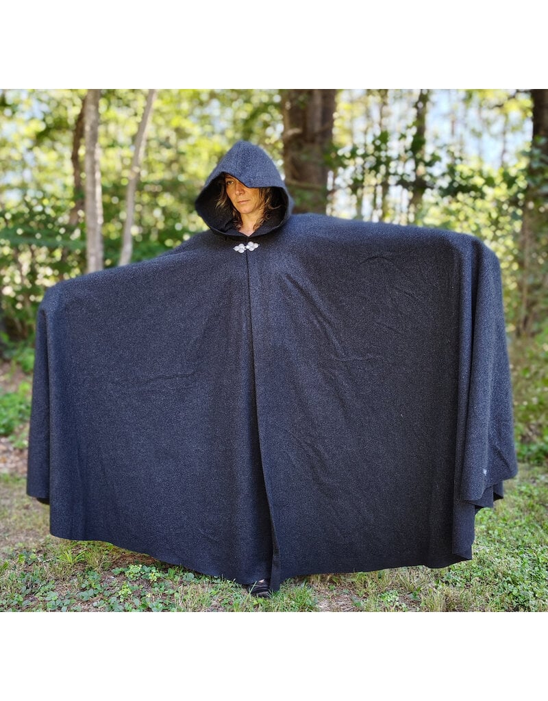 Cloakmakers.com 5810-Washable Charcoal Black Wool Cloak w/ Triple Medallion Clasp