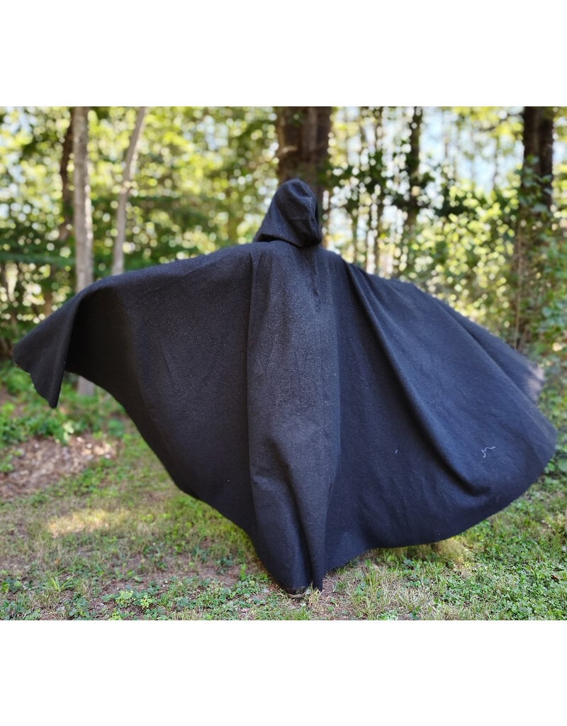 Cloakmakers.com 5810-Washable Charcoal Black Wool Cloak w/ Triple Medallion Clasp