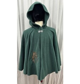 Cloakmakers.com 5695-Washable Forest Green Fleece Cloak w/ Owl Emboidery and Square Celtic Knot Clasp