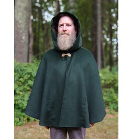 Cloakmakers.com 5813-Short Forest Green Wool Blend Cloak w/ Twin Leaf Clasp & Brown Hood Lining & Pockets