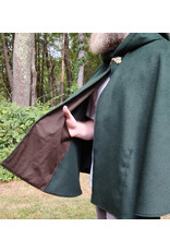Cloakmakers.com 5813-Short Forest Green Wool Blend Cloak w/ Oak and Acorn Clasp & Brown Hood Lining & Pockets