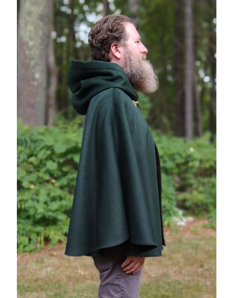 Cloakmakers.com 5813-Short Forest Green Wool Blend Cloak w/ Oak and Acorn Clasp & Brown Hood Lining & Pockets