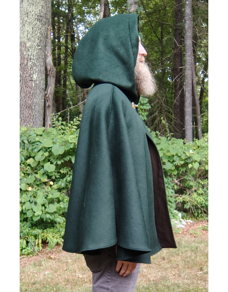 Cloakmakers.com 5813-Short Forest Green Wool Blend Cloak w/ Oak and Acorn Clasp & Brown Hood Lining & Pockets