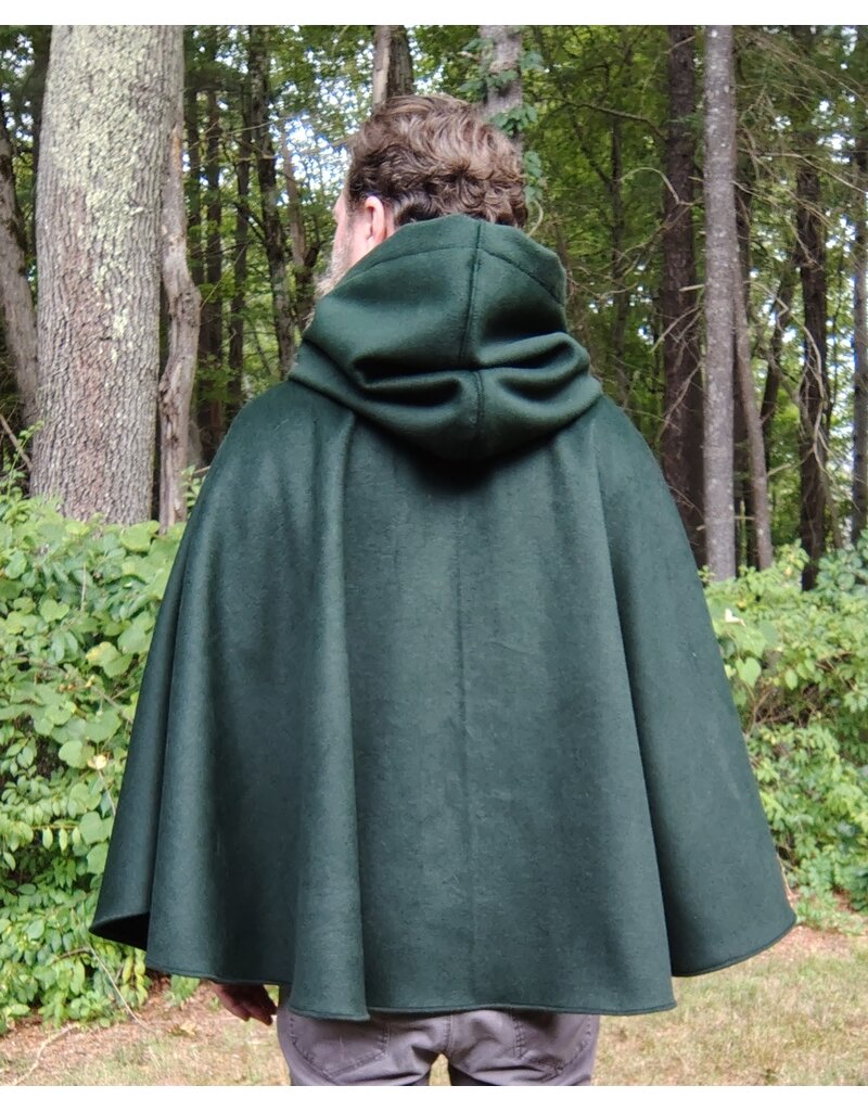 Cloakmakers.com 5813-Short Forest Green Wool Blend Cloak w/ Oak and Acorn Clasp & Brown Hood Lining & Pockets