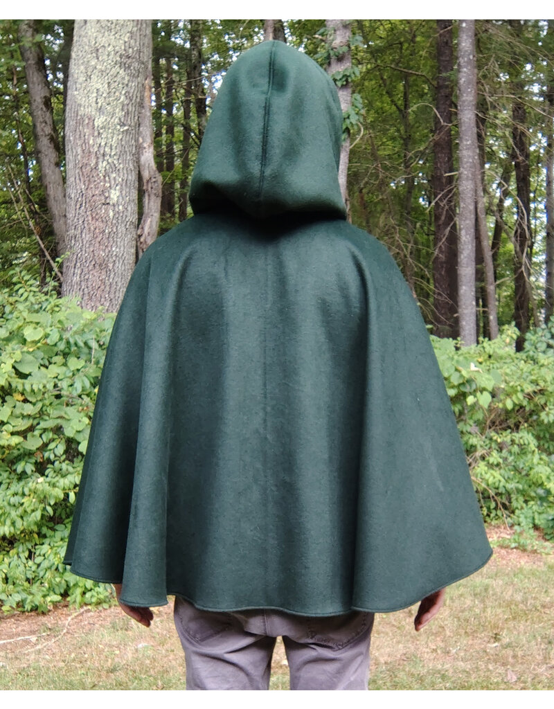 Cloakmakers.com 5813-Short Forest Green Wool Blend Cloak w/ Oak and Acorn Clasp & Brown Hood Lining & Pockets