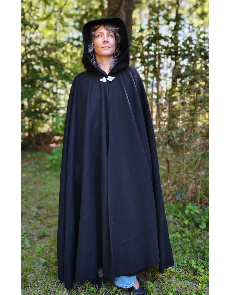 Cloakmakers.com 5814-Washable Black Wool Cloak w/ Triple Medallion Clasp