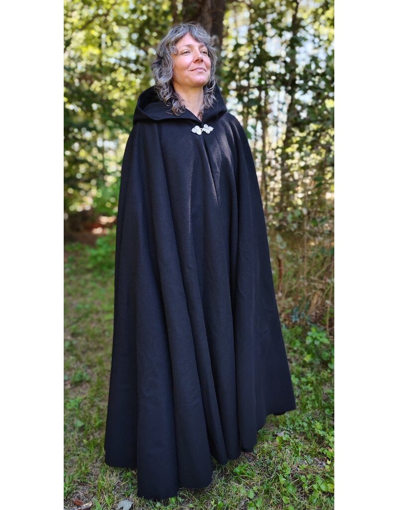 Cloakmakers.com 5814-Washable Black Wool Cloak w/ Triple Medallion Clasp