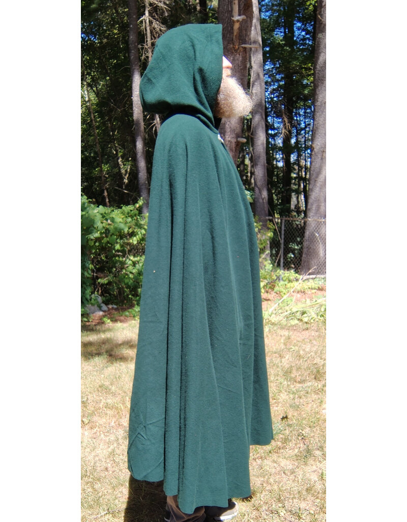 Cloakmakers.com 5817-Washable Forest Green Wool Cloak w/ Green Velvet Hood Lining & Triquetra Clasp