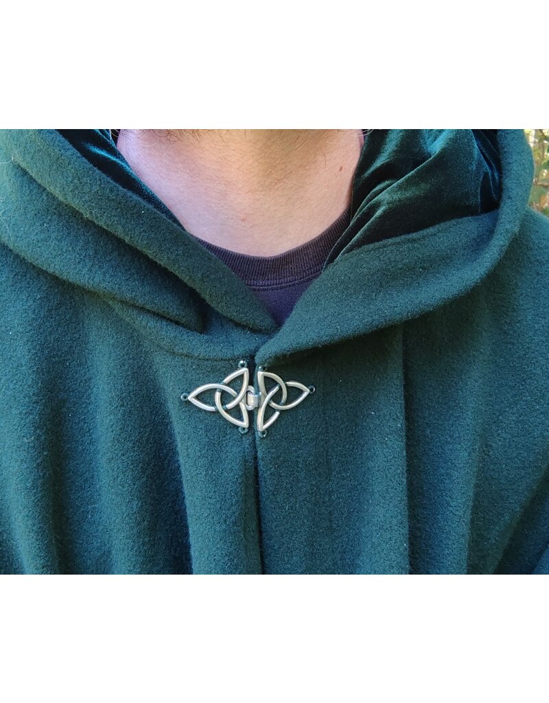 Cloakmakers.com 5817-Washable Forest Green Wool Cloak w/ Green Velvet Hood Lining & Triquetra Clasp