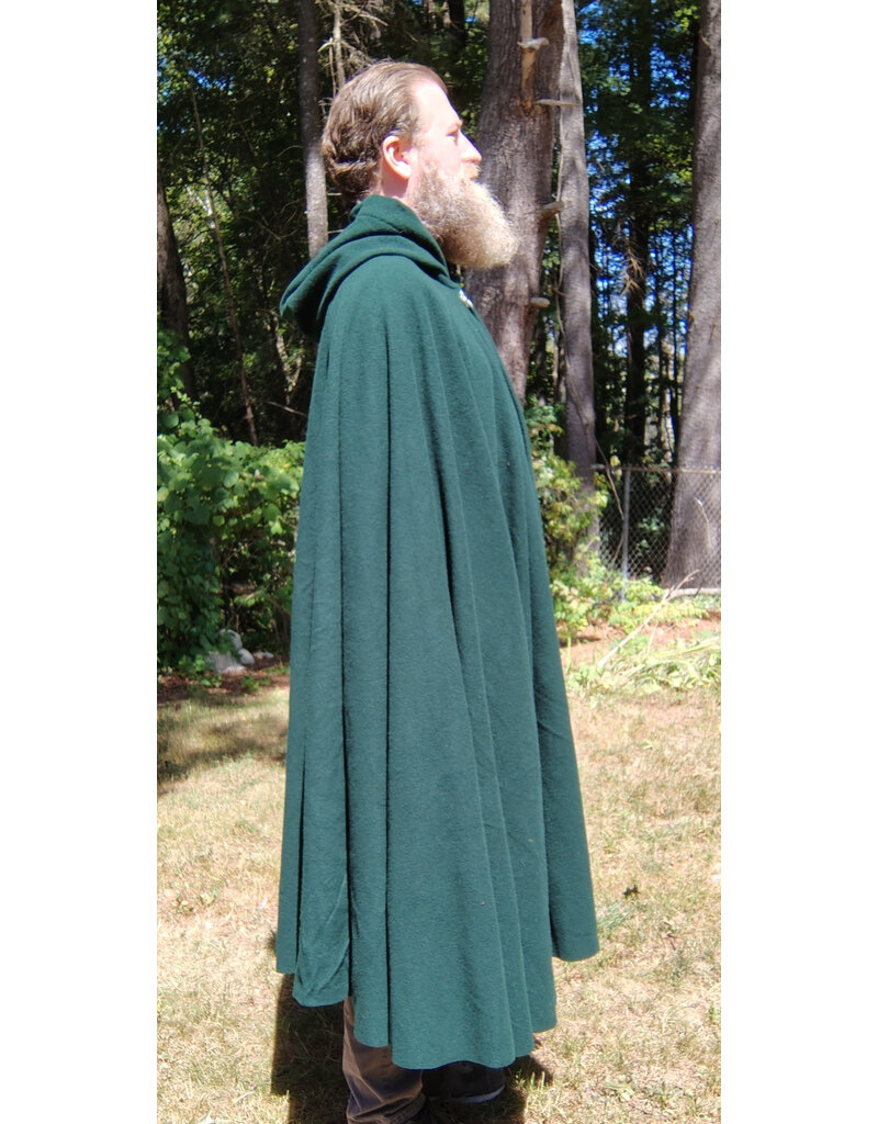 Cloakmakers.com 5817-Washable Forest Green Wool Cloak w/ Green Velvet Hood Lining & Triquetra Clasp