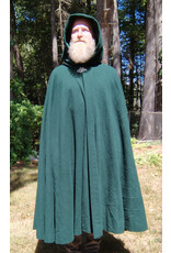 Cloakmakers.com 5817-Washable Forest Green Wool Cloak w/ Green Velvet Hood Lining & Triquetra Clasp