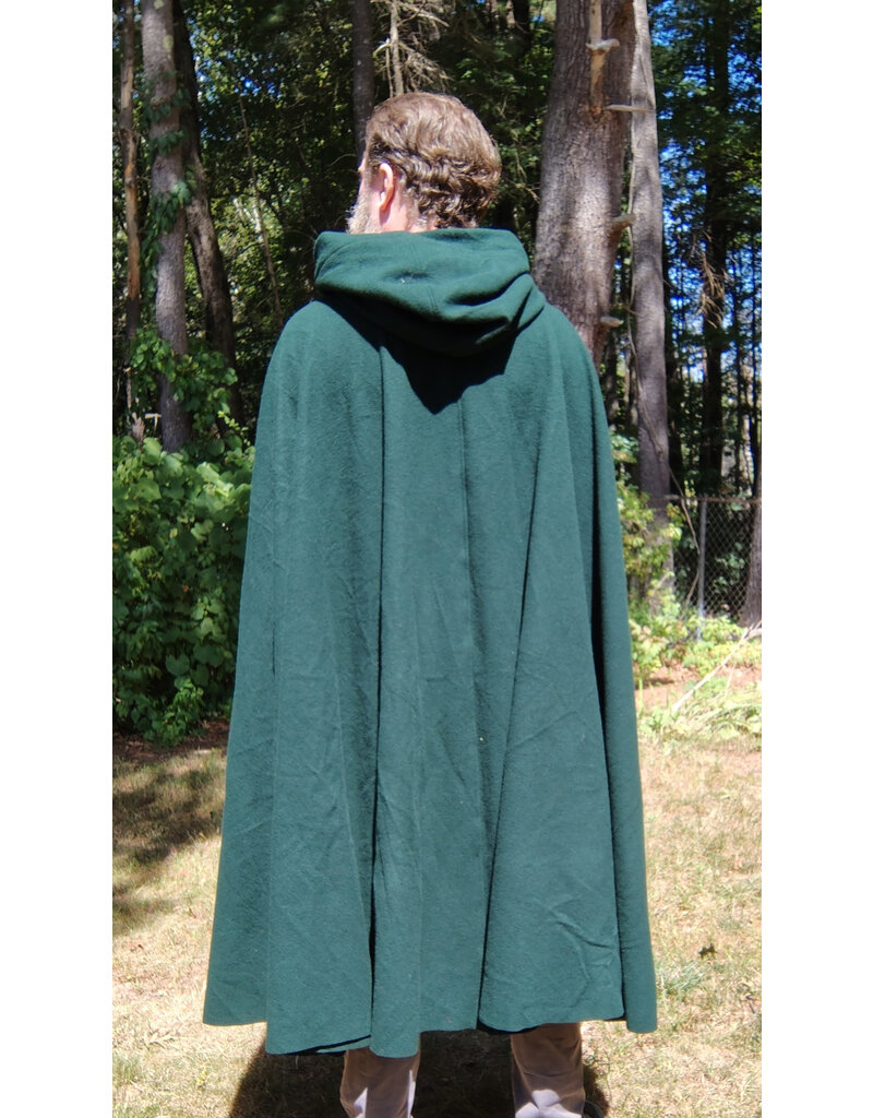 Cloakmakers.com 5817-Washable Forest Green Wool Cloak w/ Green Velvet Hood Lining & Triquetra Clasp