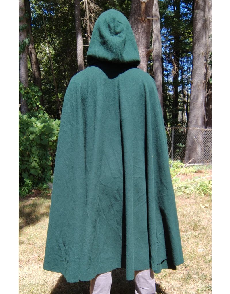 Cloakmakers.com 5817-Washable Forest Green Wool Cloak w/ Green Velvet Hood Lining & Triquetra Clasp