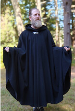 Cloakmakers.com 5818-Washable Black Wool Cloak w/ Black Velveteen Hood Lining and Triple Medallion Clasp