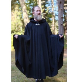 Cloakmakers.com 5818-Washable Black Wool Cloak w/ Black Velveteen Hood Lining and Triple Medallion Clasp