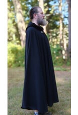 Cloakmakers.com 5818-Washable Black Wool Cloak w/ Black Velveteen Hood Lining and Triple Medallion Clasp