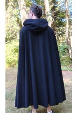 Cloakmakers.com 5818-Washable Black Wool Cloak w/ Black Velveteen Hood Lining and Triple Medallion Clasp